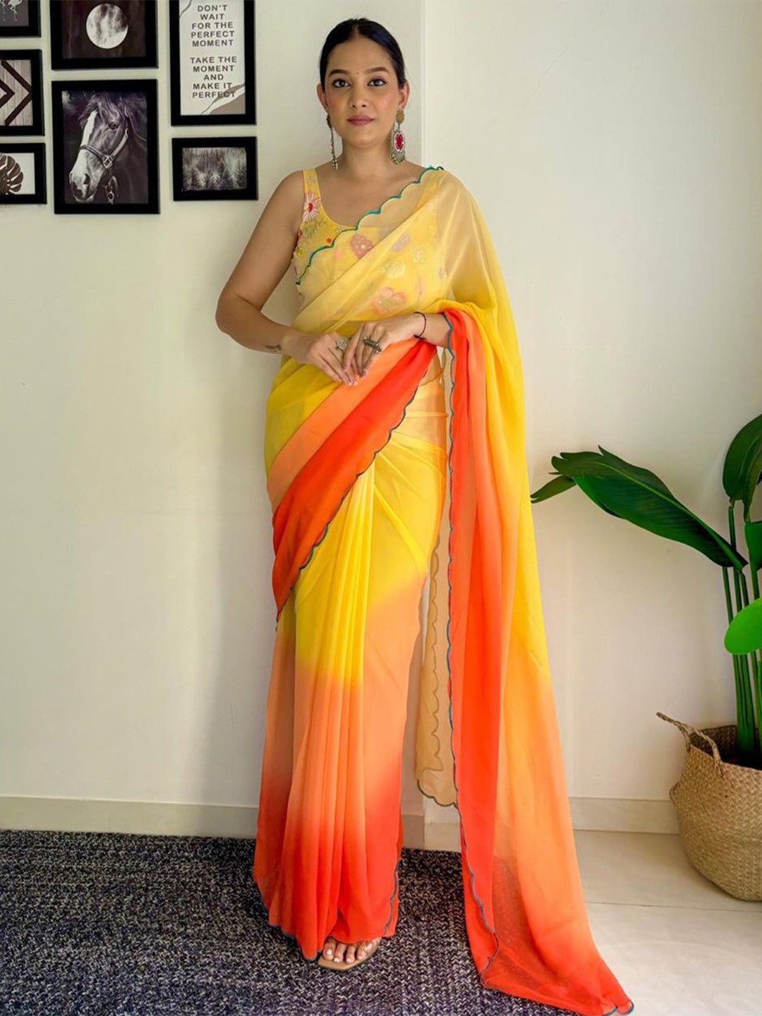 

Reeta Fashion Ombre Embroidered Saree, Orange
