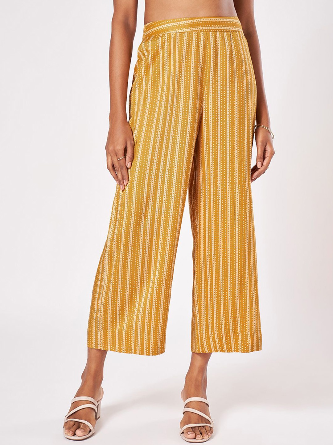 

Marigold Lane Women Striped High Rise Trousers, Brown