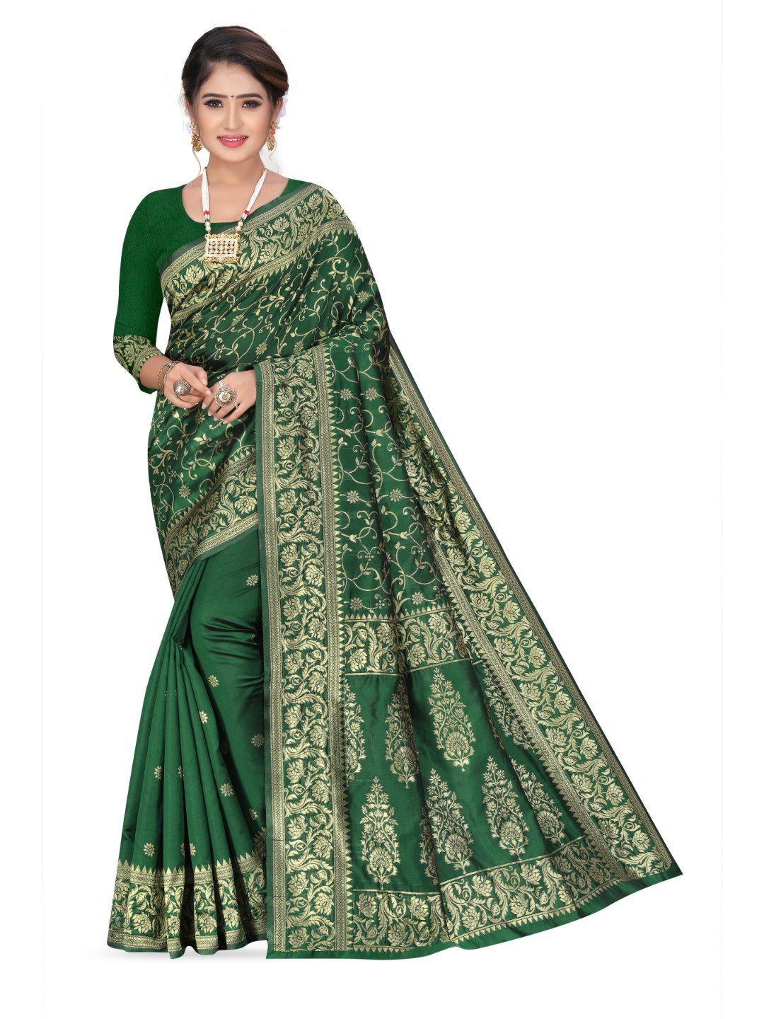 

Tulip Eden Woven Design Zari Banarasi Saree, Green