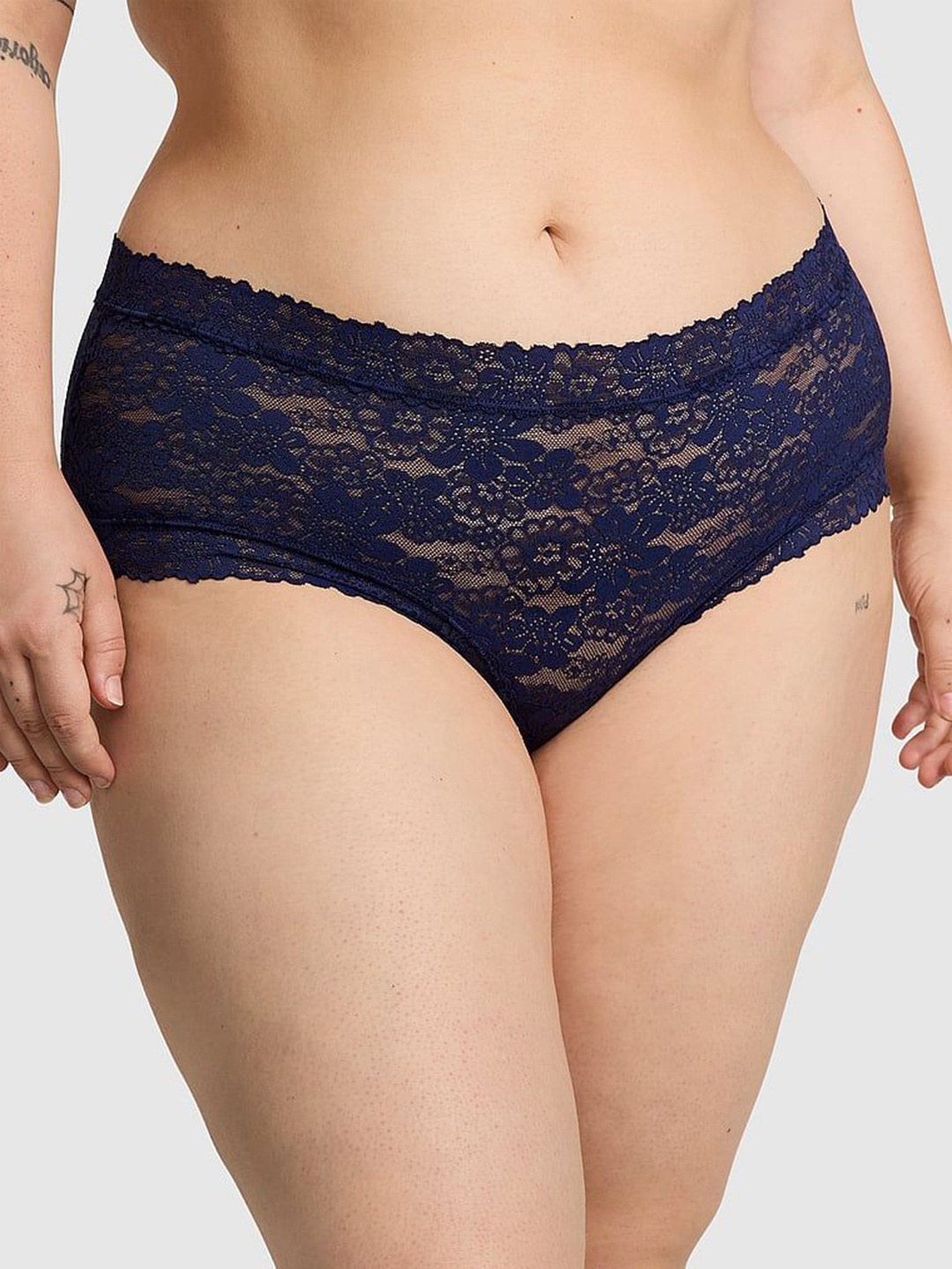 

Victoria's Secret Women Floral Lace Basic Briefs, Blue