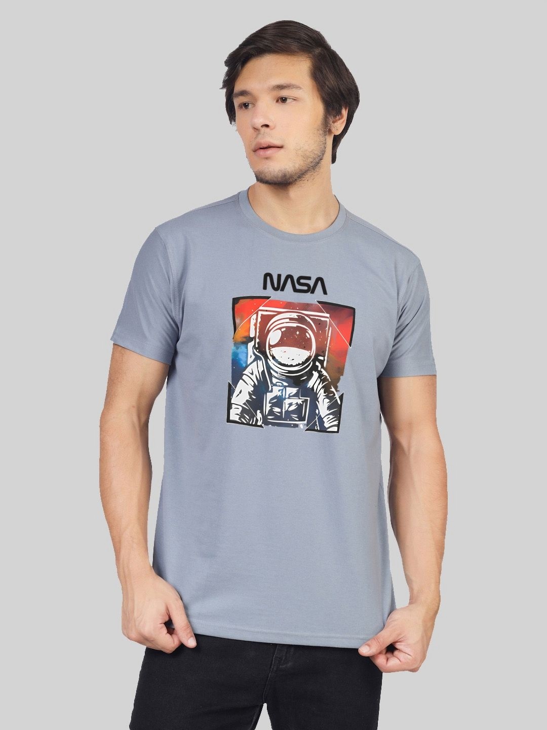 

Greylongg Men Graphic Printed Round Neck Cotton T-Shirt, Grey