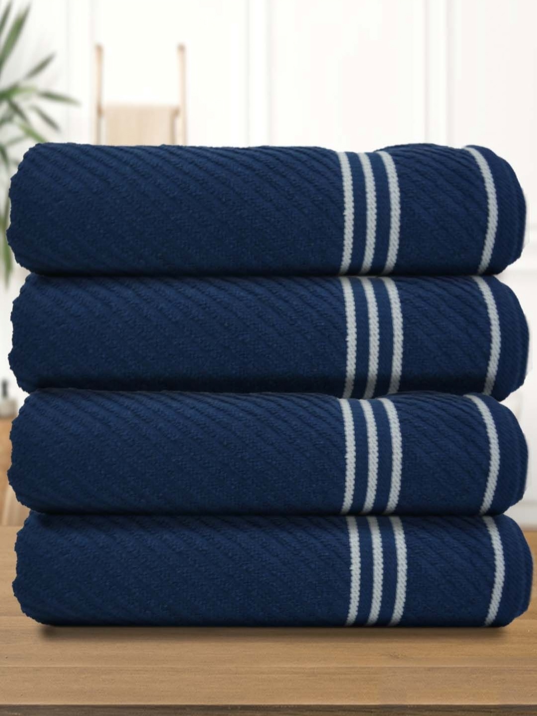 

Aura 4 Pieces Navy Blue Textured Cotton Water Absorbent Bath Towels 400 GSM