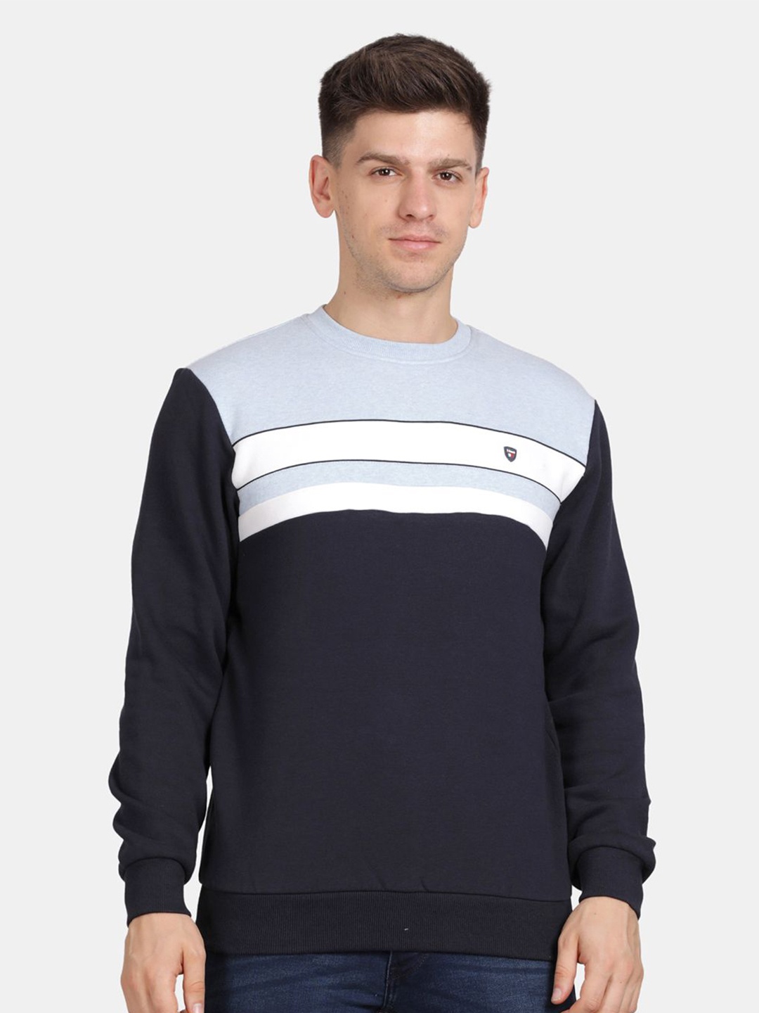 

t-base Men Round Neck Colourblocked Sweatshirt, Black