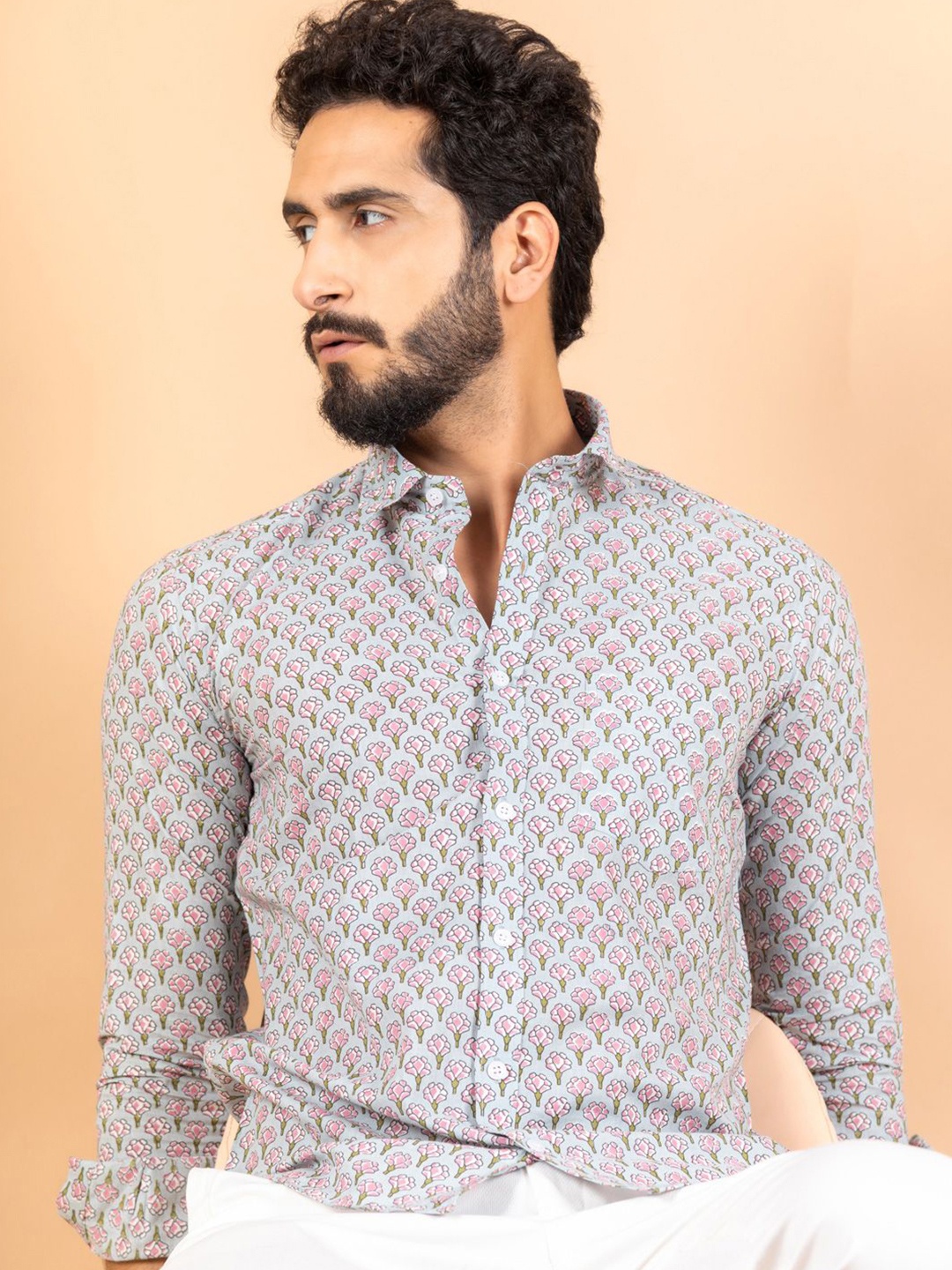 

Tistabene Men Standard Spread Collar Floral Printed Cotton Casual Shirt, Blue