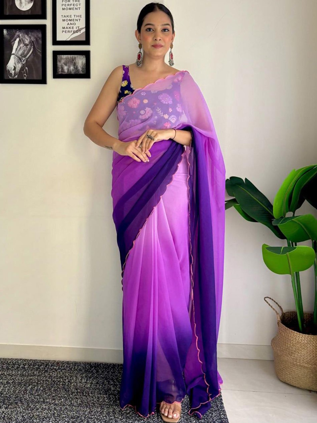 

Reeta Fashion Ombre Embroidered Saree, Purple