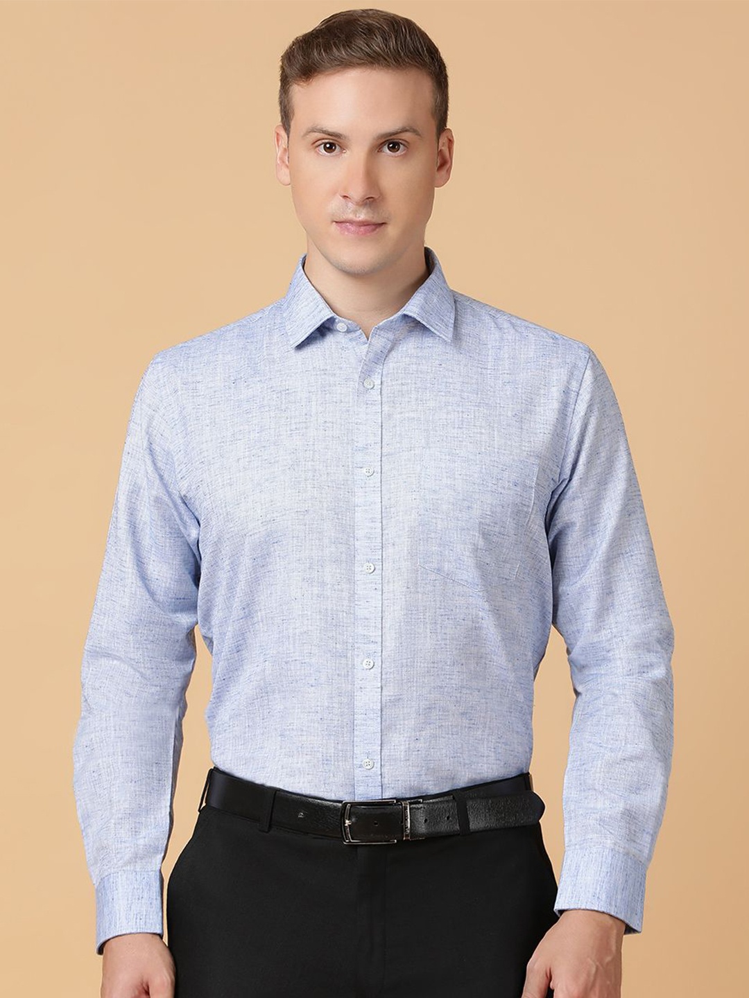 

TABARD Men Spread Collar Solid Cotton Formal Shirt, Blue