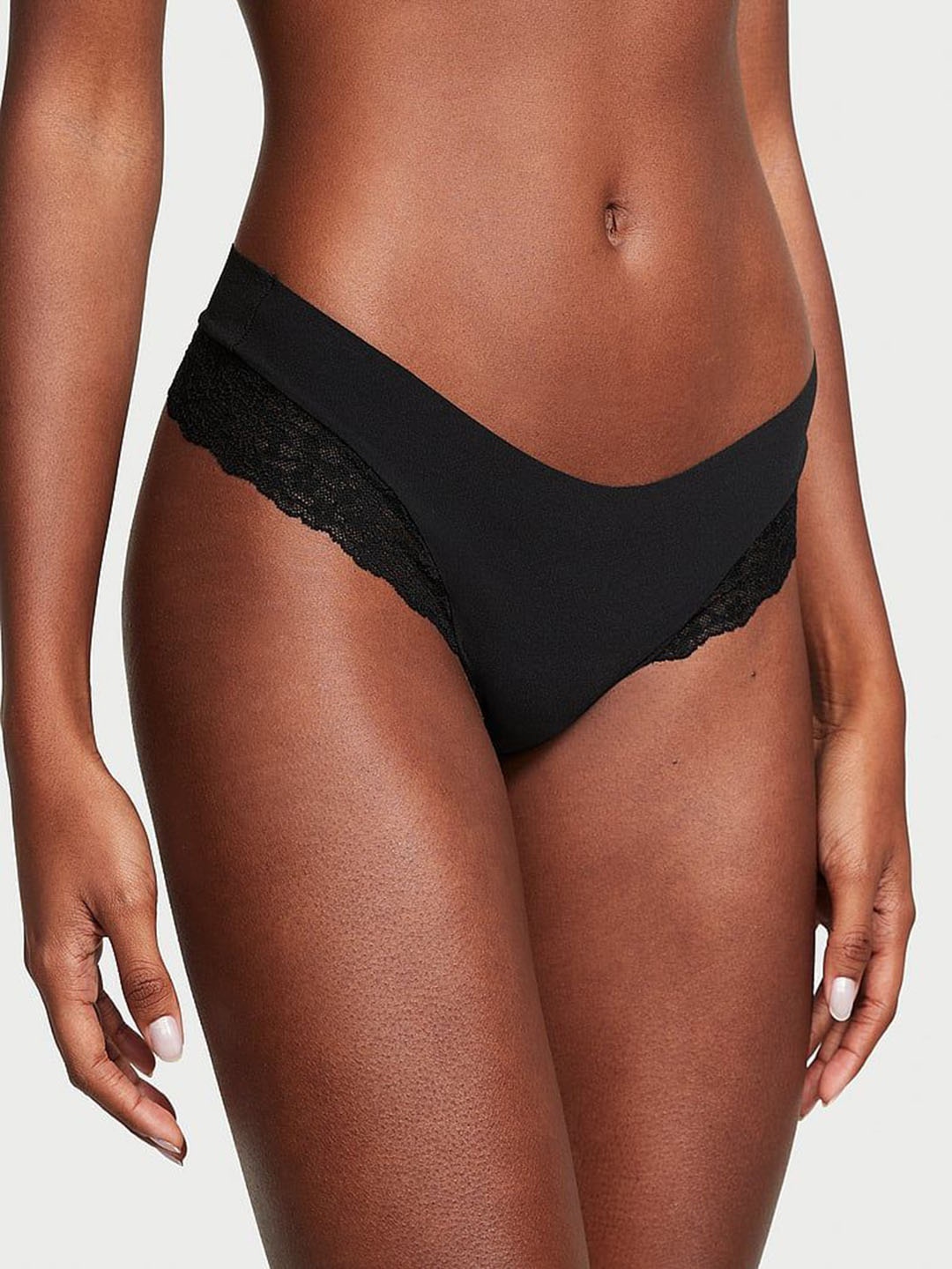 

Victoria's Secret No Show Lace Trim Thong Briefs, Black