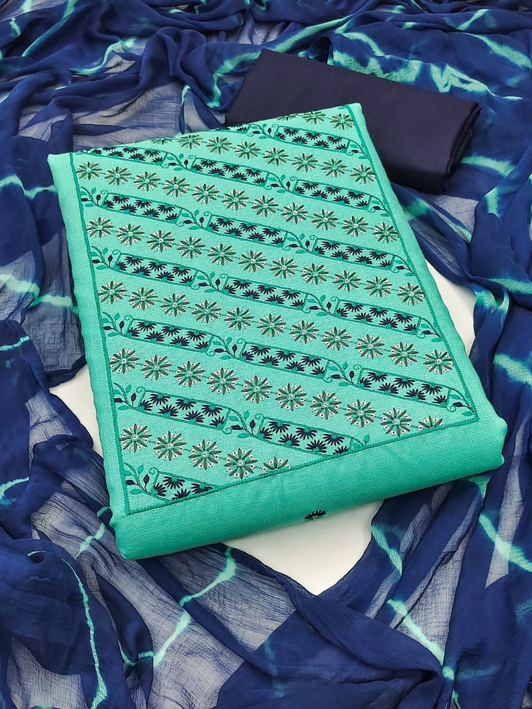 

JULEE Thread Work Unstitched Dress Material, Teal