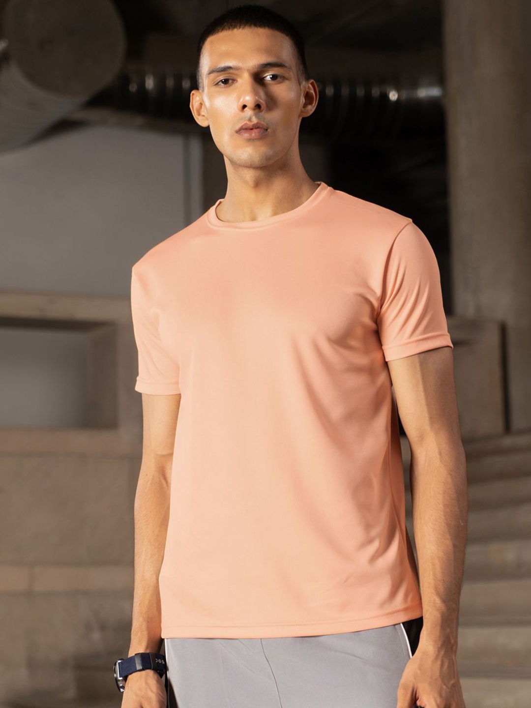 

Fit Monkey Men Dri-FIT Solid Round Neck T-Shirt, Peach