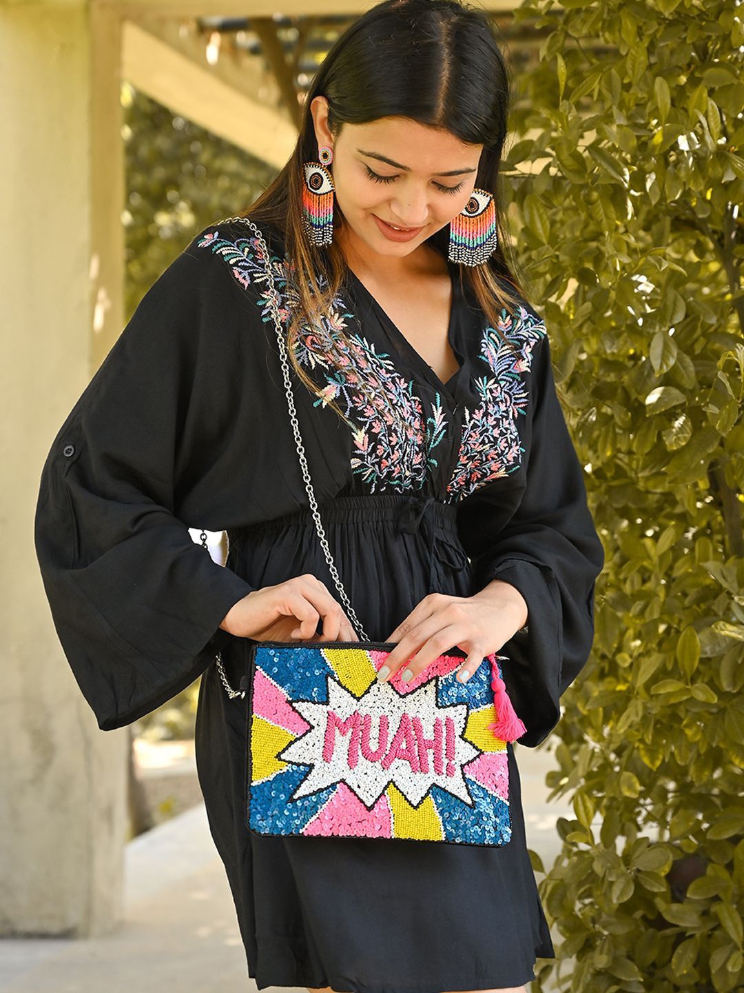 

BohoGirl Muah Embellished Purse Clutch, Pink