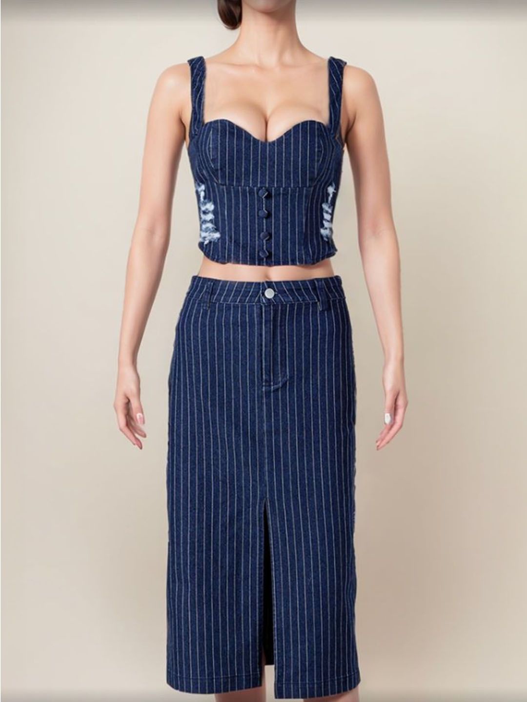 

StyleCast Women Striped Top and Skirt Co-ods, Navy blue
