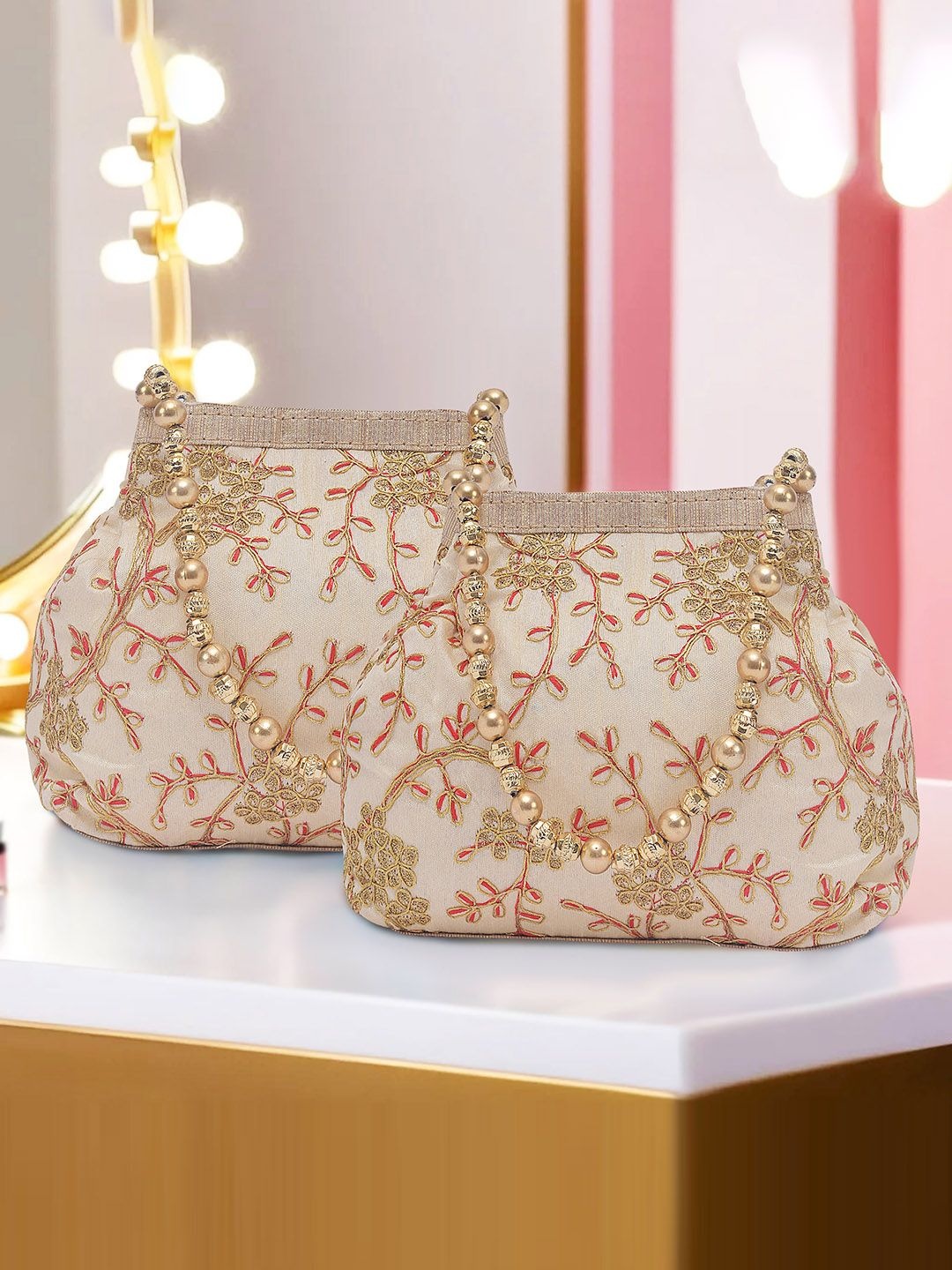 

Kuber Industries Set of 2 Embroidered Potli Clutch, Cream