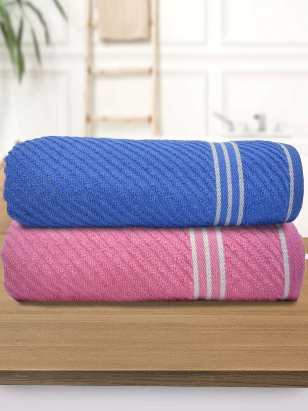 

Aura Athom Living Blue & Pink 2 Pieces Striped 400 GSM Bath Towel