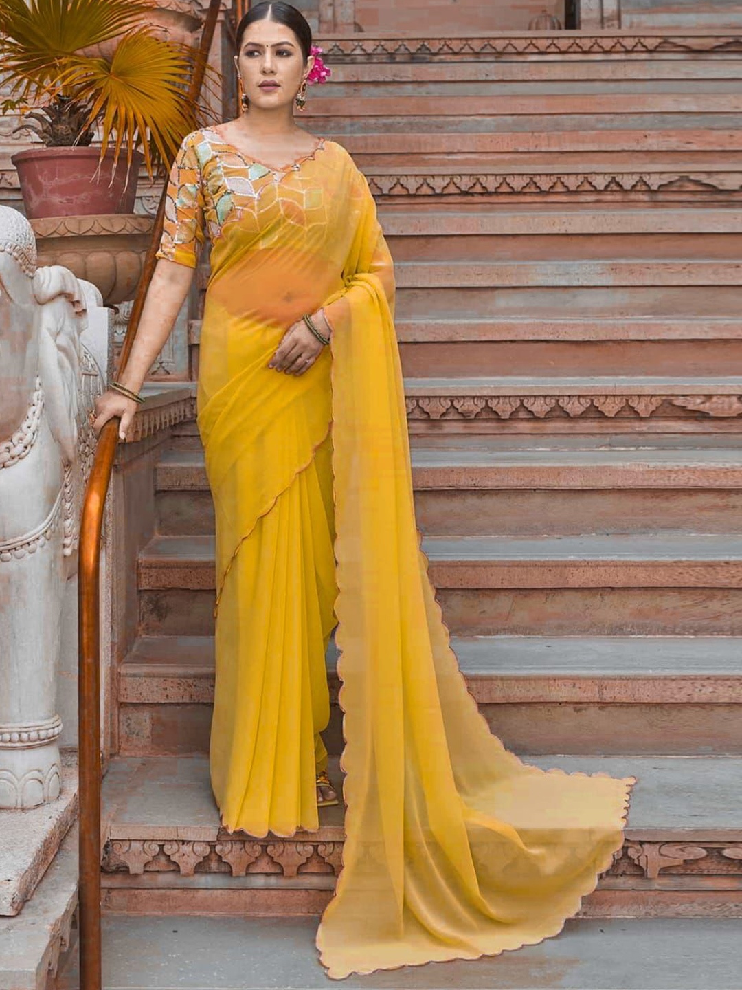 

Reeta Fashion Embroidered solid Saree, Mustard