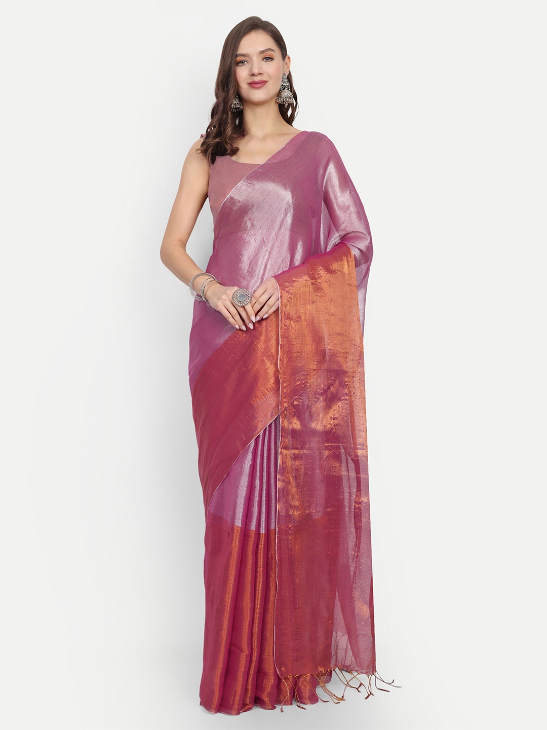

BENGAL HANDLOOM Zari soild Taant Saree, Lavender