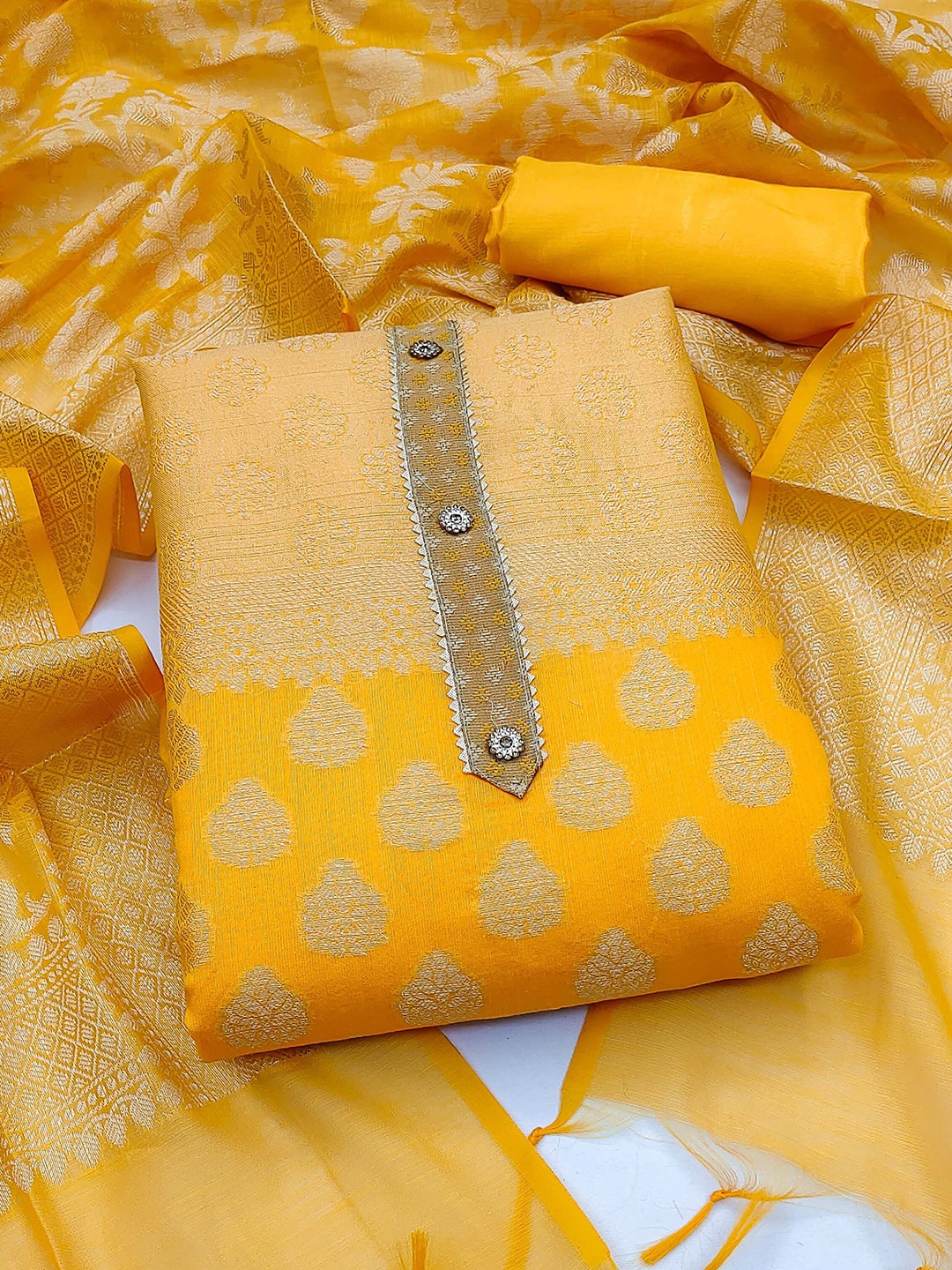 

Ishin Zari Unstitched Dress Material, Yellow