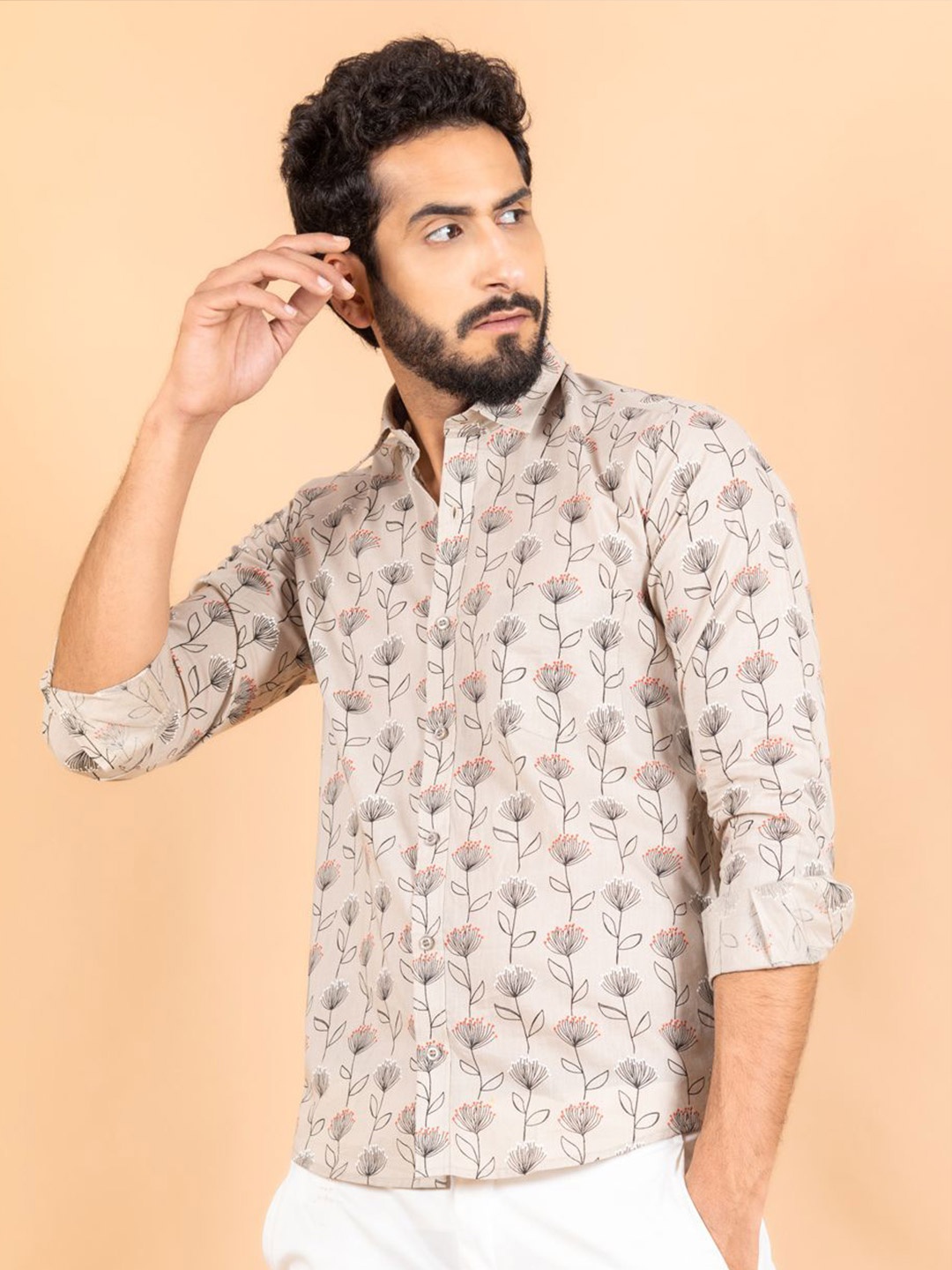 

Tistabene Men Standard Floral Opaque Printed Casual Shirt, Beige