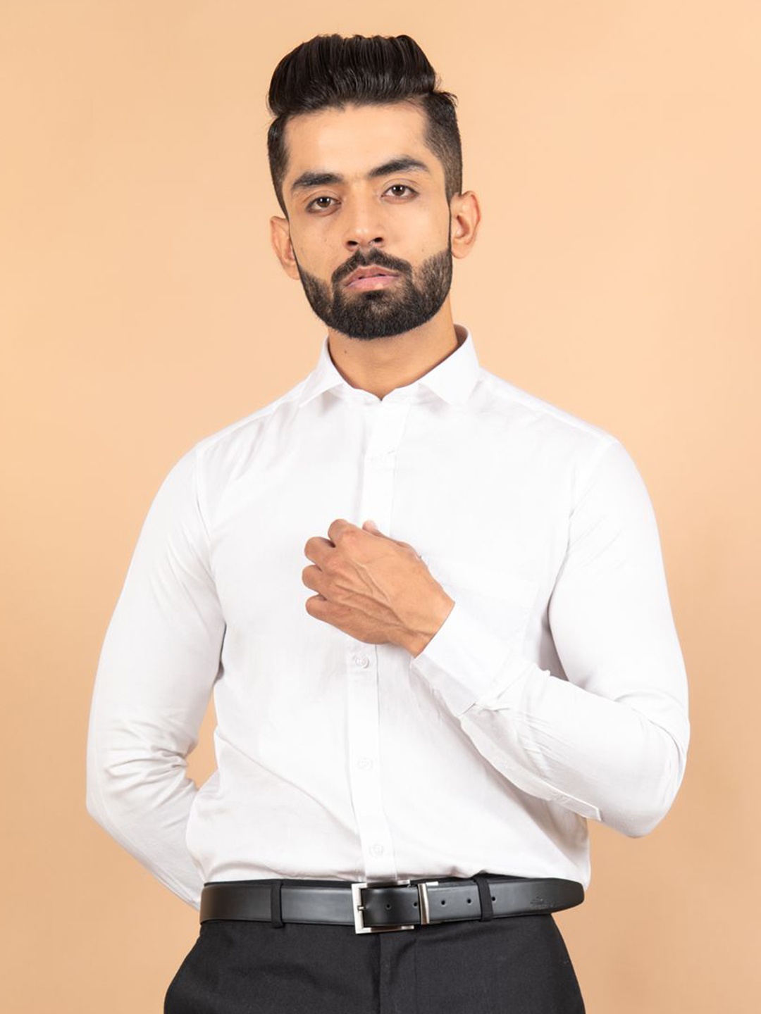 

Tistabene Men Standard Spread Collar Solid Cotton Formal Shirt, Off white