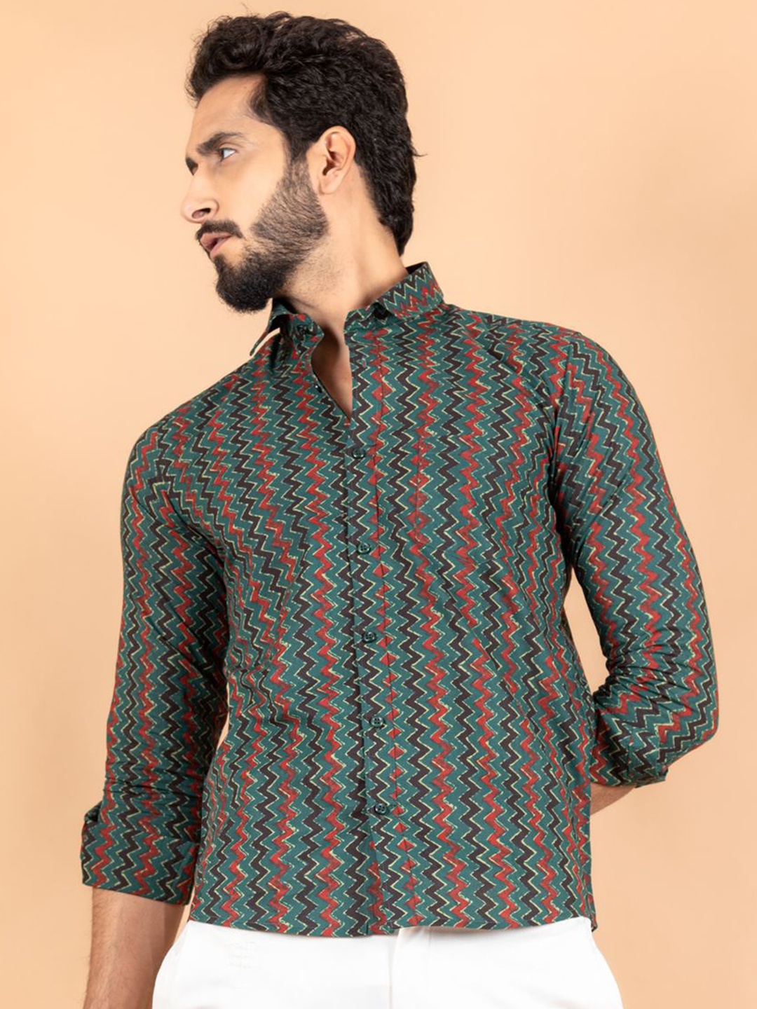 

Tistabene Men Standard Opaque Printed Casual Shirt, Green