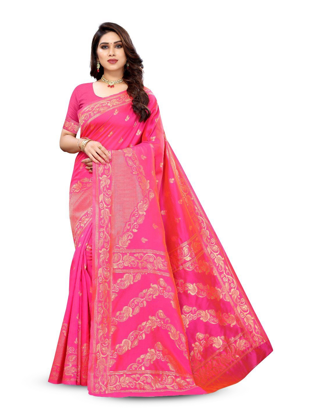 

Tulip Eden Woven Design Zari Banarasi Saree, Pink