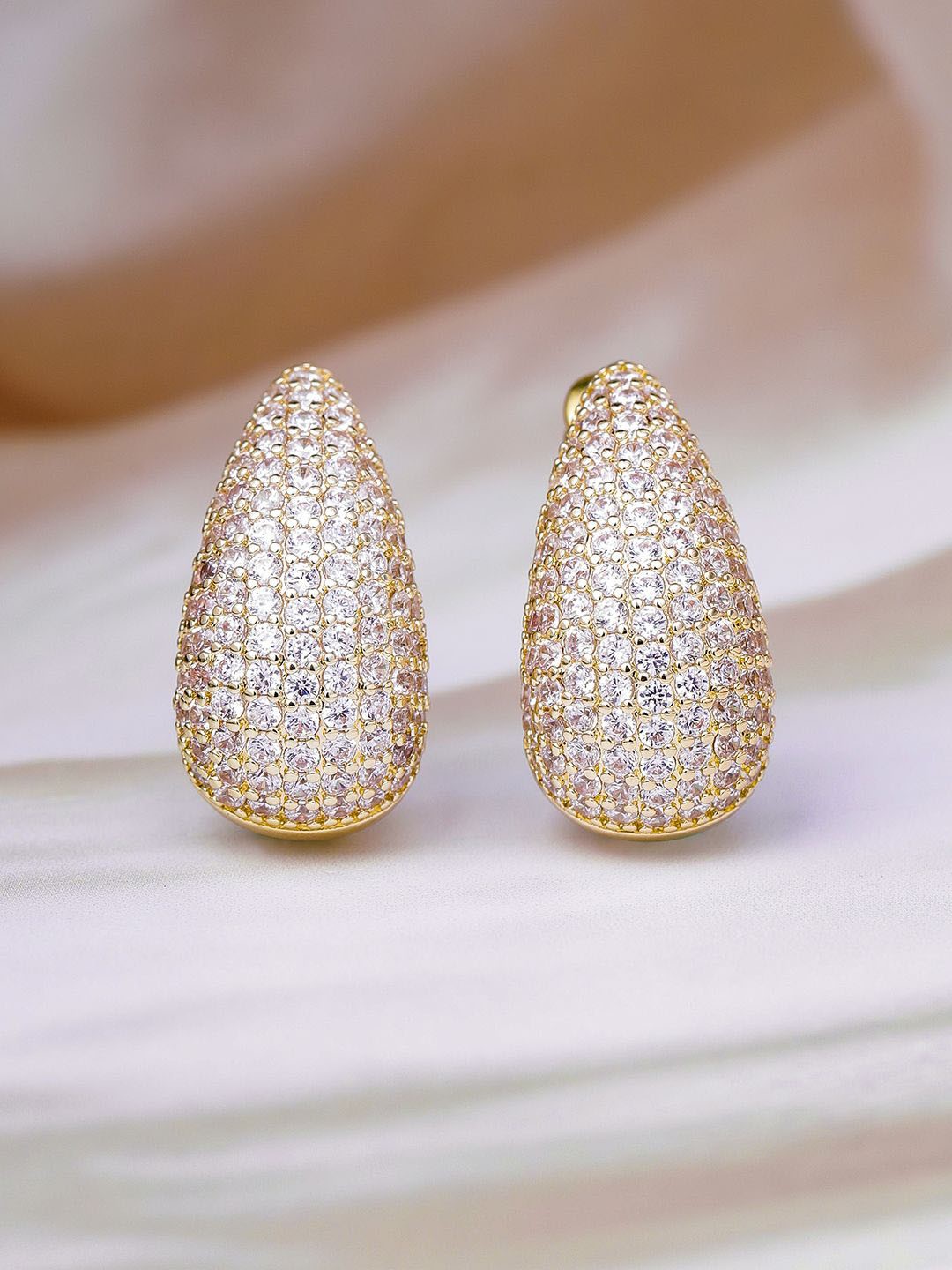 

Rubans 22K Gold Plated Sparkling AD & Cubic Zirconia Studded Teardrop Earrings