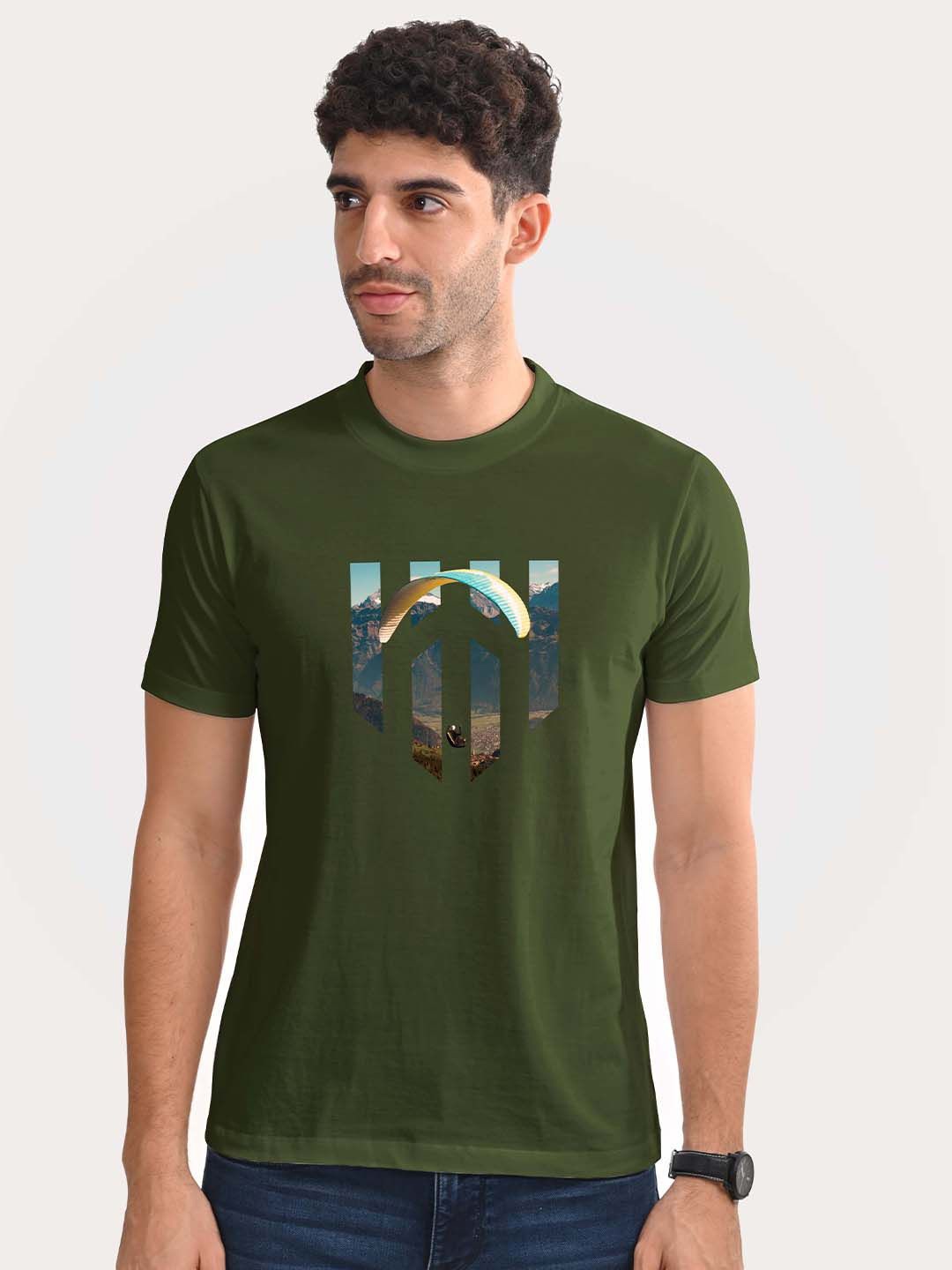 

Aero Armour Unisex Graphic Printed Round Neck Cotton T-Shirt, Olive