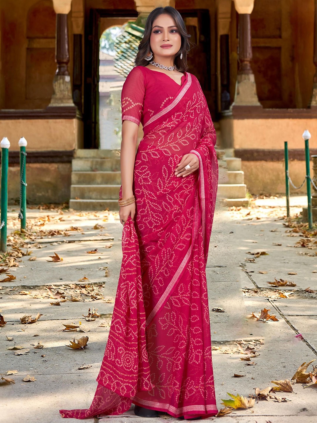 

Mitera Bandhani Pure Chiffon Bandhani Saree, Pink