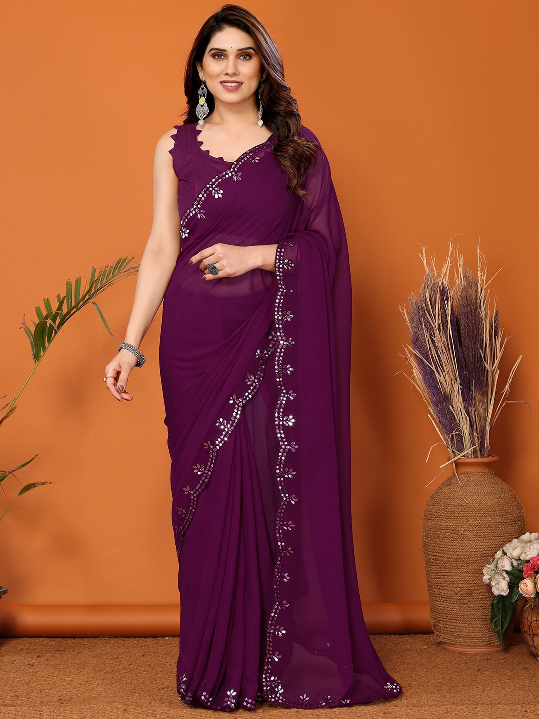 

Reeta Fashion Mirror Work Saree, Purple