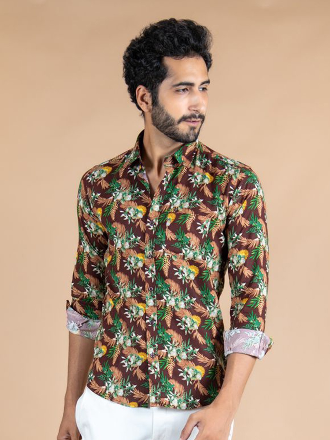

Tistabene Men Standard Spread Collar Floral Printed Cotton Casual Shirt, Brown