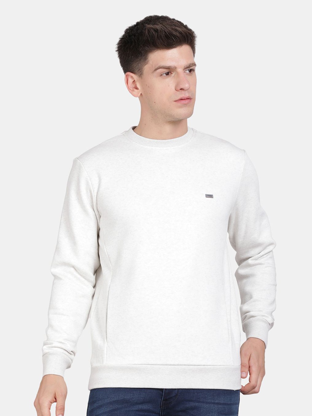 

t-base Men Solid Round Neck Sweatshirt, White