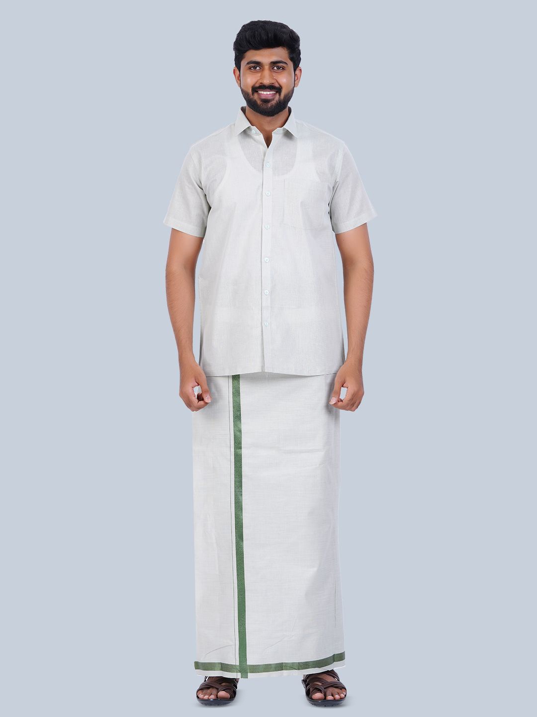 

THANGAMAGAN Tissue Cotton Shirt with Veshti, White
