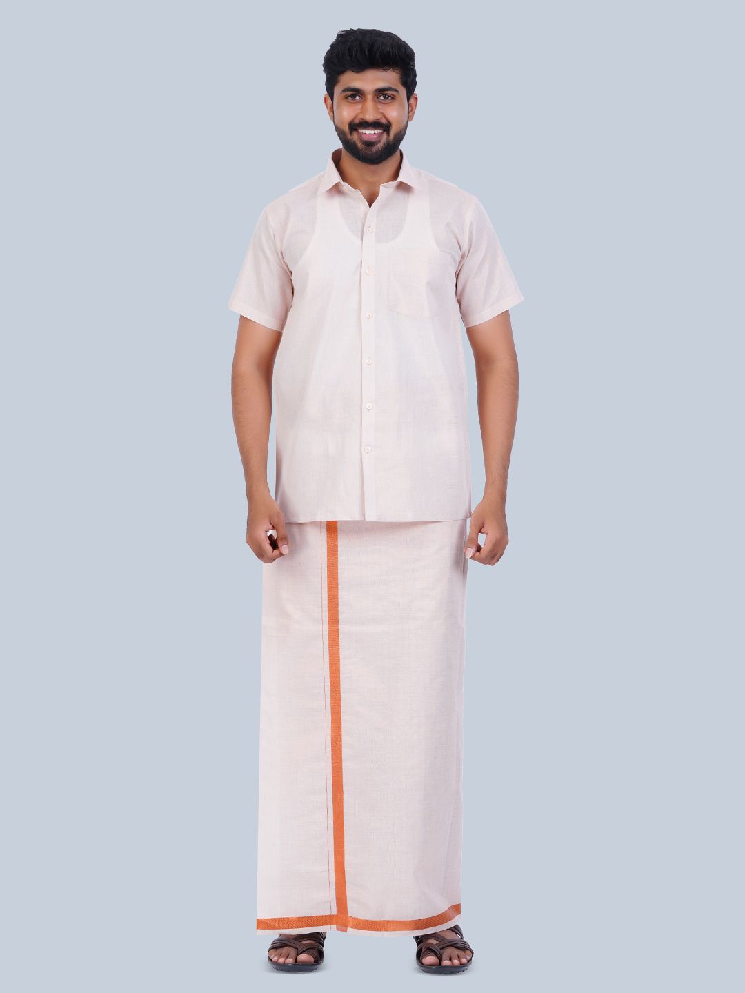 

THANGAMAGAN Tissue Cotton Shirt with Veshti, White