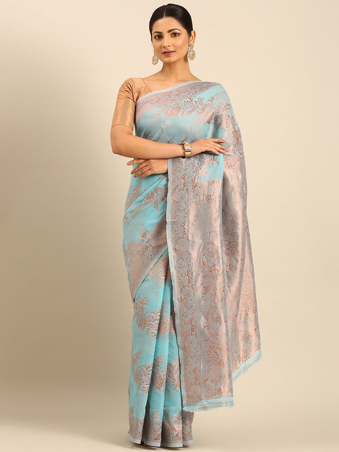 

Fashion Petals Ethnic Motifs Zari Saree, Blue