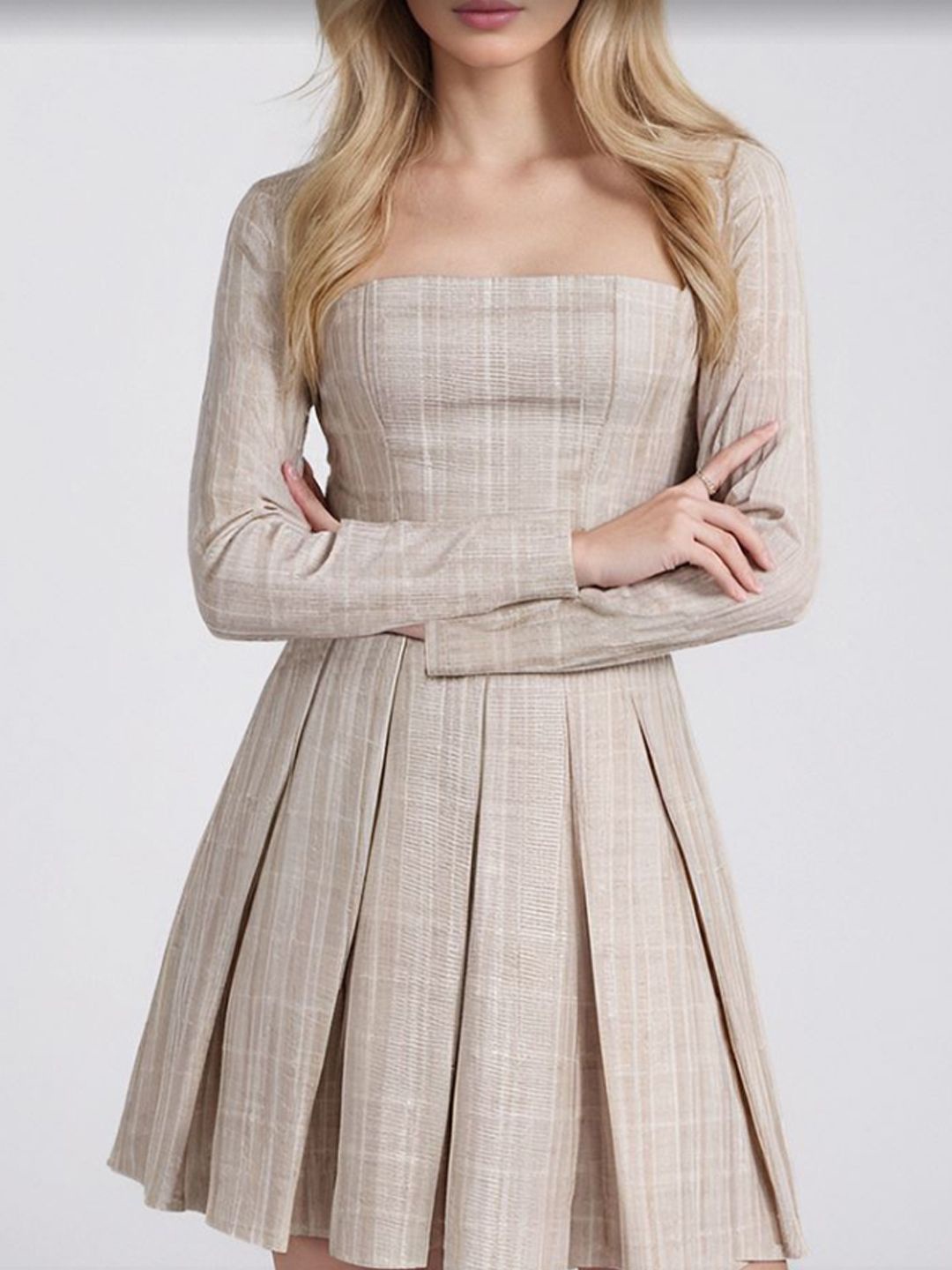 

StyleCast Checked Off-Shoulder Georgette Fit & Flare Midi Dress, Khaki