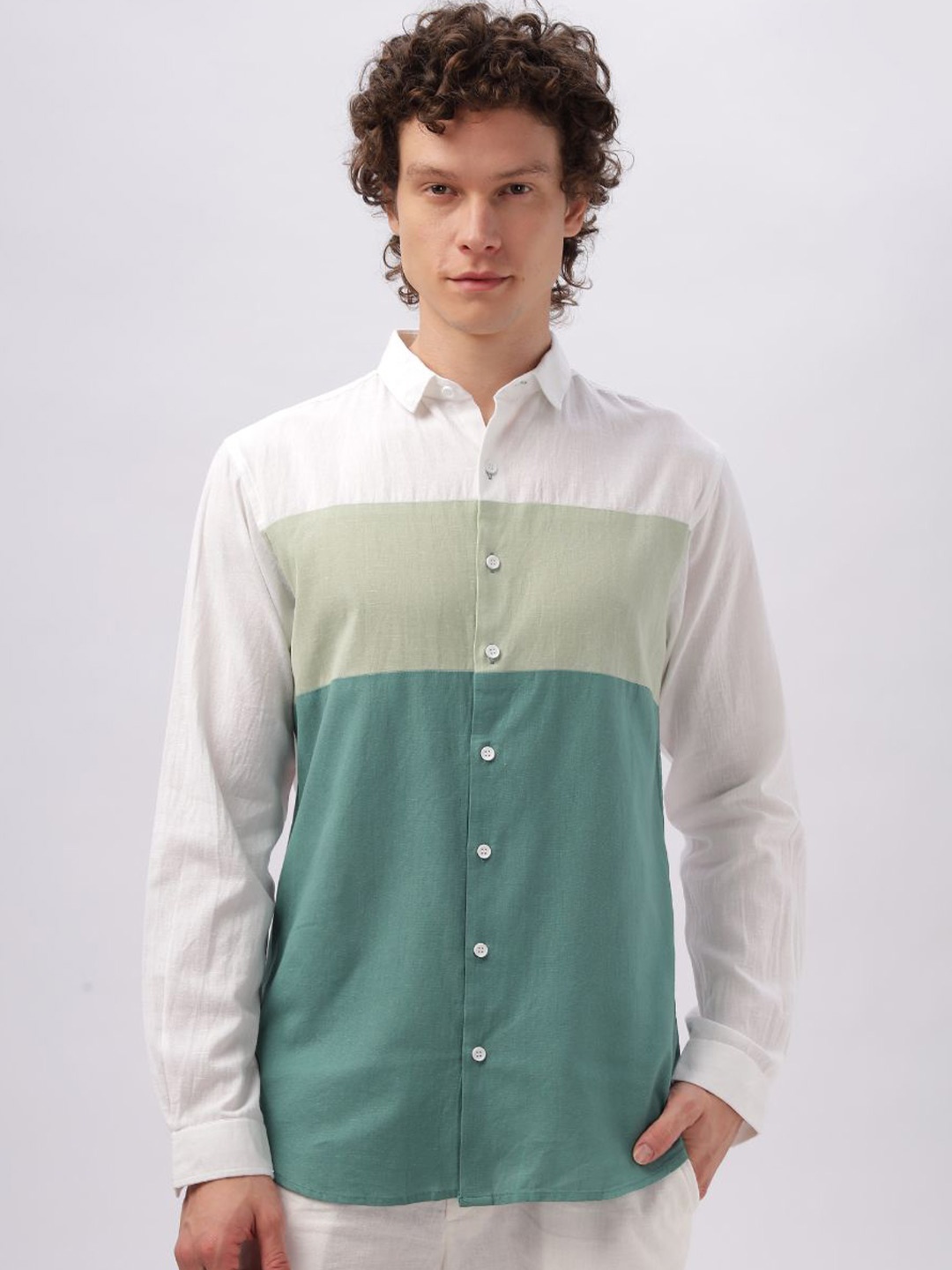 

HAMPTONS Pure Cotton Patch Work Casual Shirt, Green