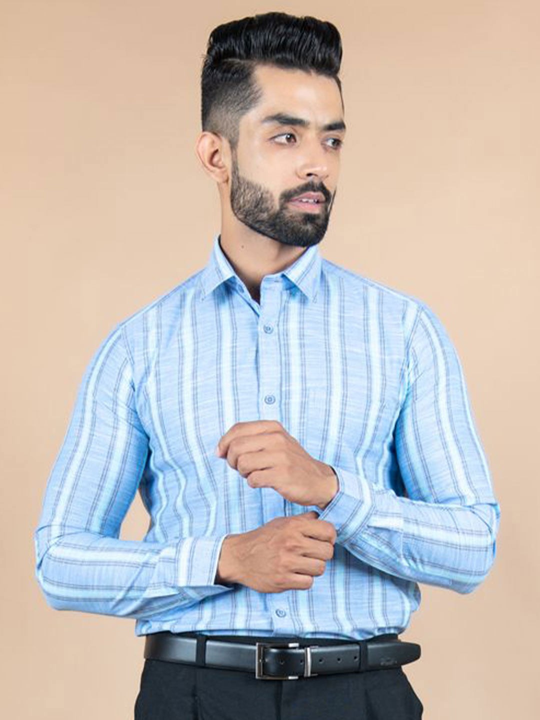 

Tistabene Men Standard Spread Collar Vertical Striped Cotton Casual Shirt, Blue