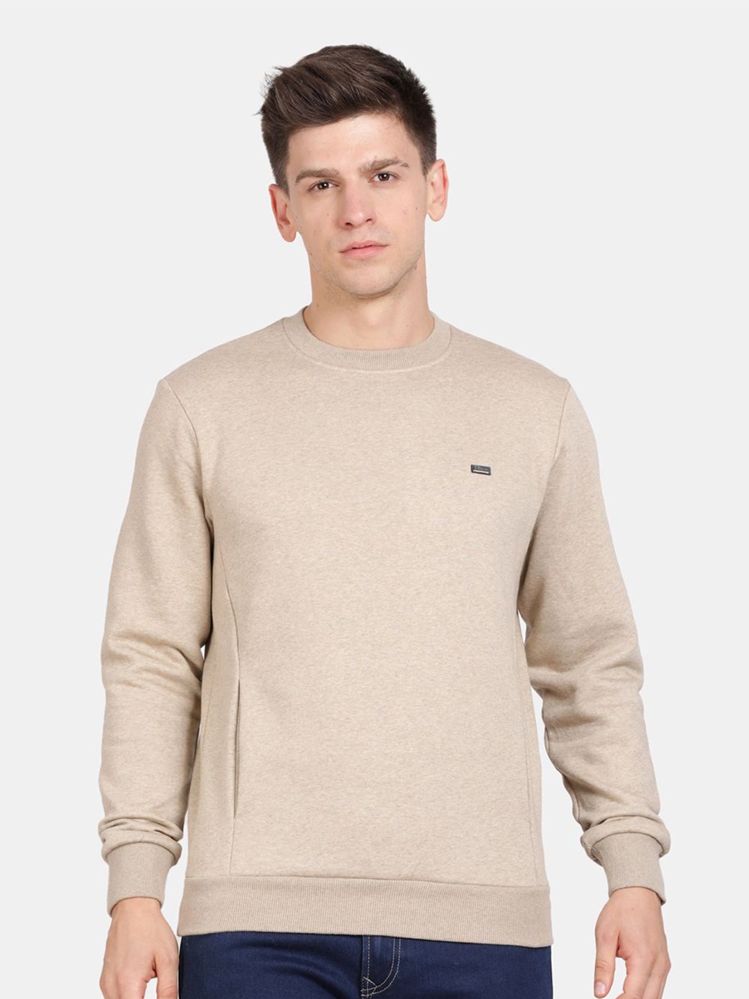 

t-base Men Solid Round Neck Sweatshirt, Beige