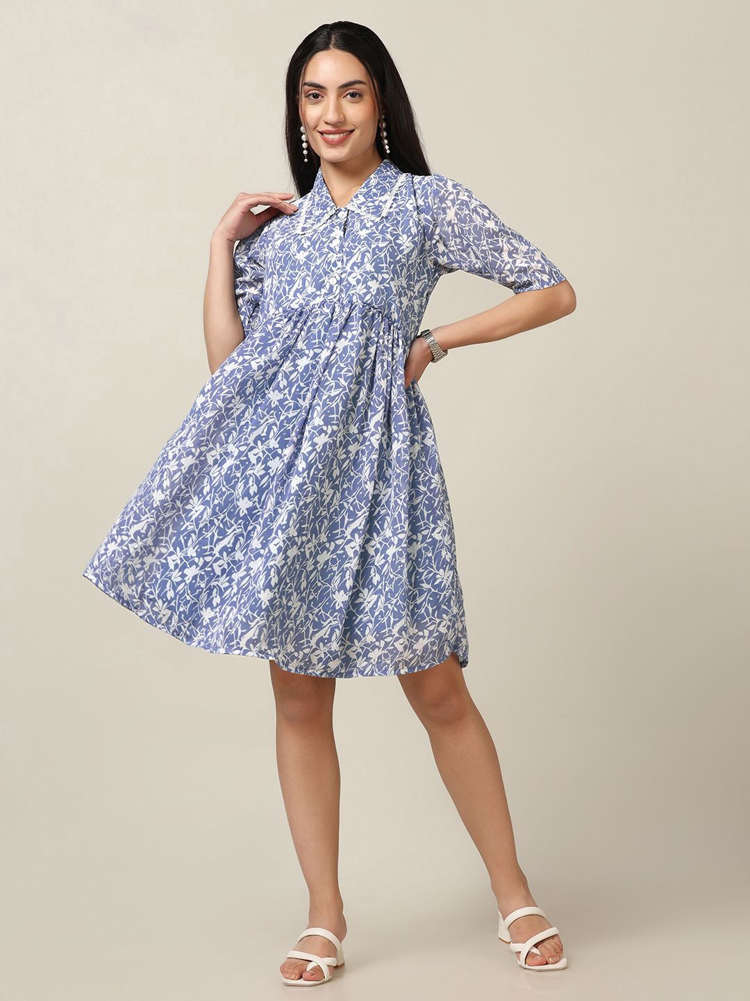 

BAESD Floral Print Chiffon Shirt Dress, Blue