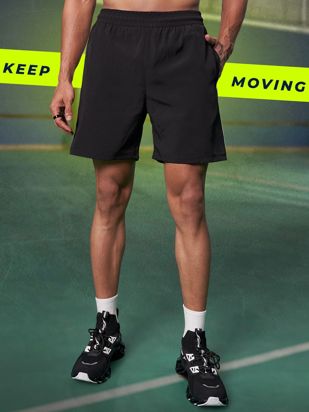 

Fit Monkey Men Solid Outdoor Sports Shorts with Technology, Black