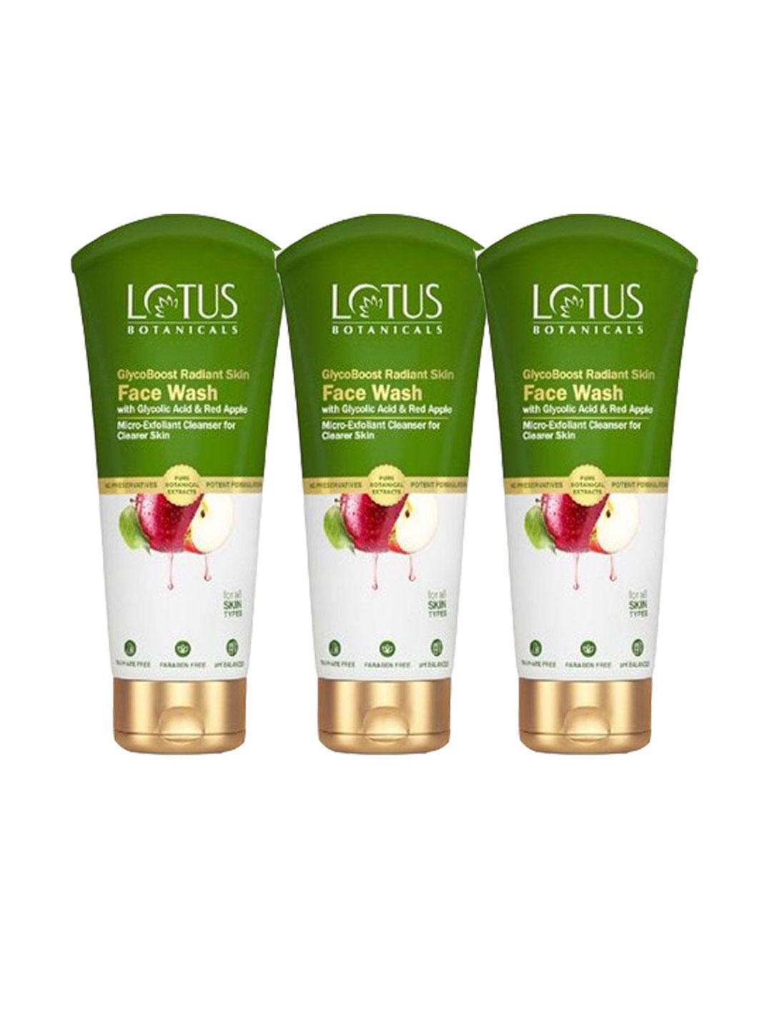 

Lotus Botanicals Set Of 3 GlycoBoost Radiant Skin Face Wash - 100g Each, Green