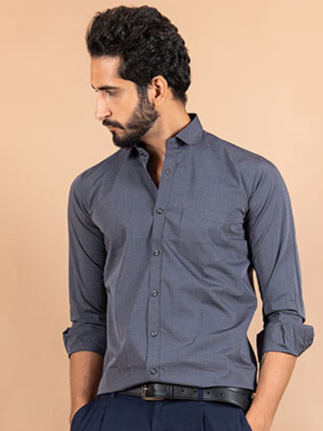 

Tistabene Men Standard Spread Collar Solid Cotton Casual Shirt, Grey