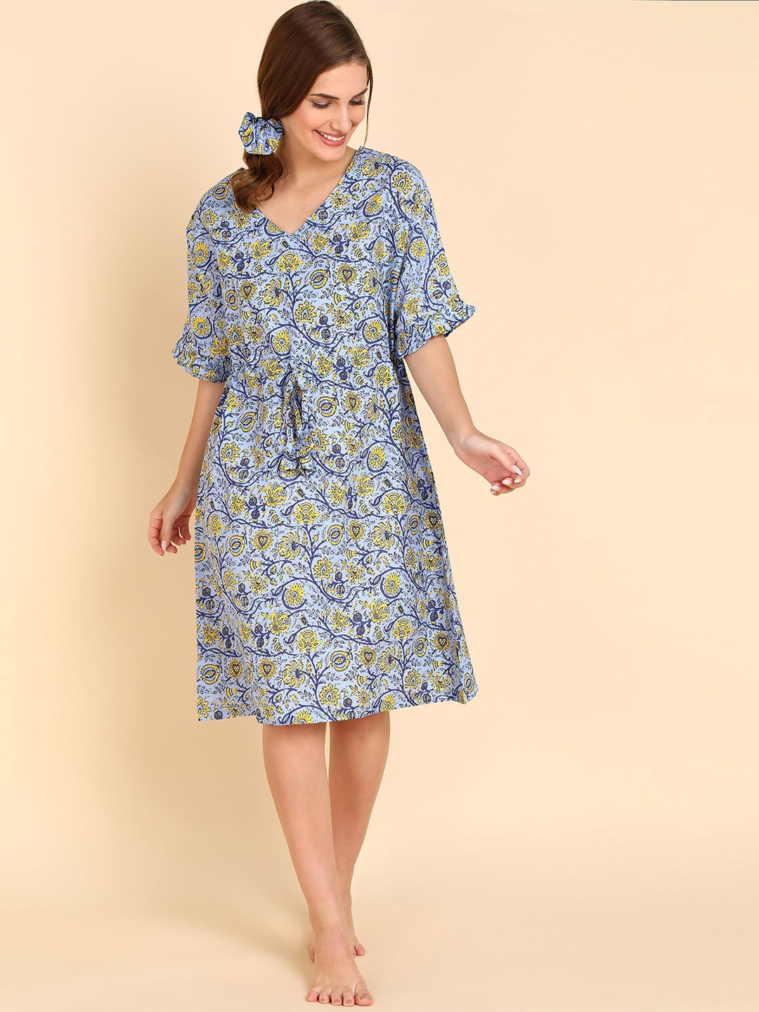 

Aartej Women Floral Printed Nightdress, Blue