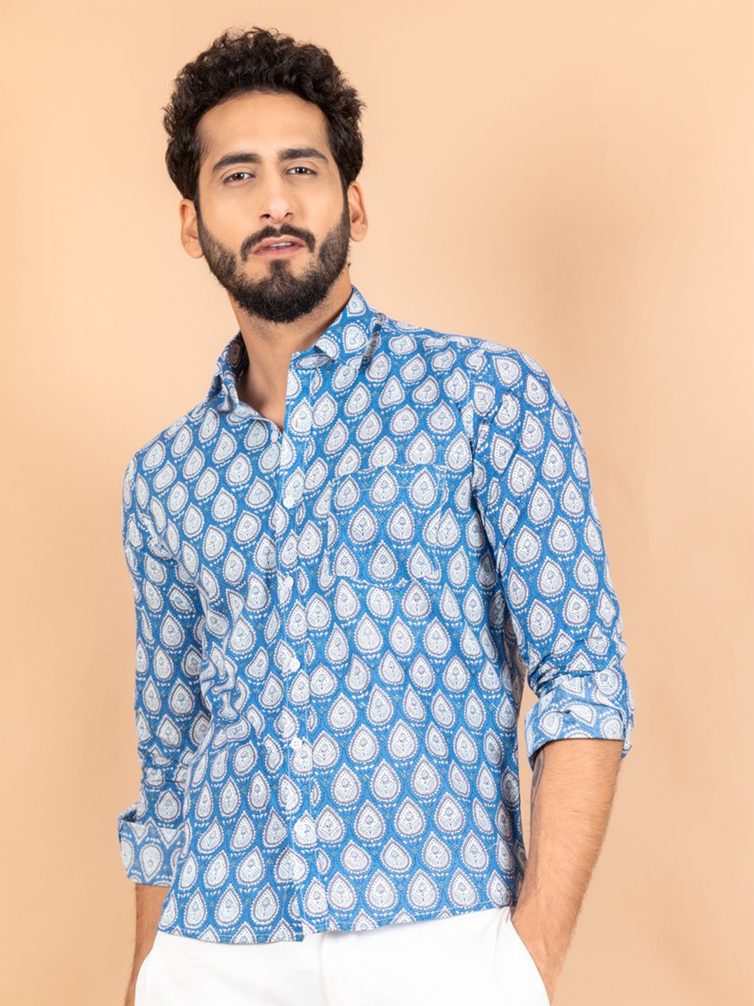 

Tistabene Men Standard Spread Collar Conversational Printed Cotton Casual Shirt, Blue