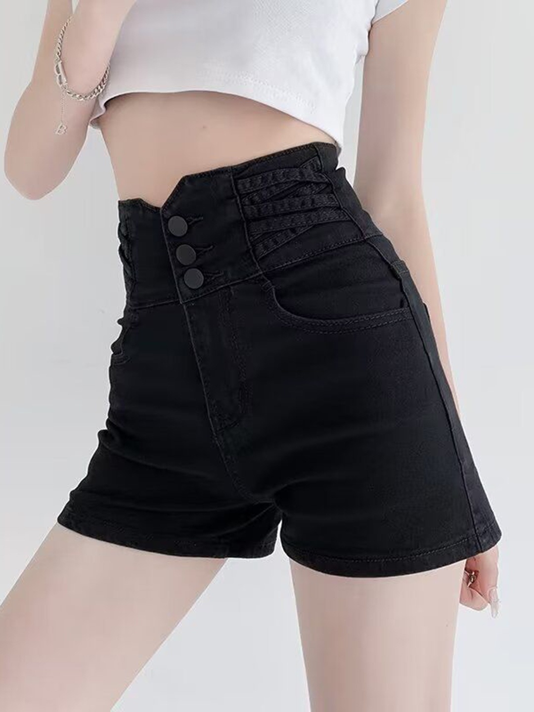 

StyleCast Women Slim Fit High-Rise Shorts, Black