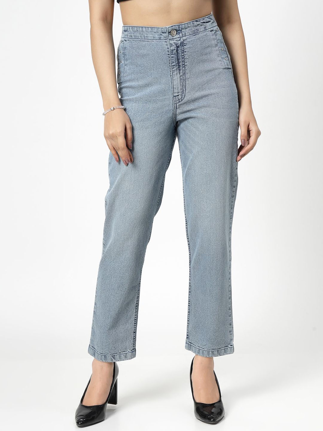 

COSMIC TRIO Women Smart Straight Fit High-Rise Stretchable Jeans, Blue