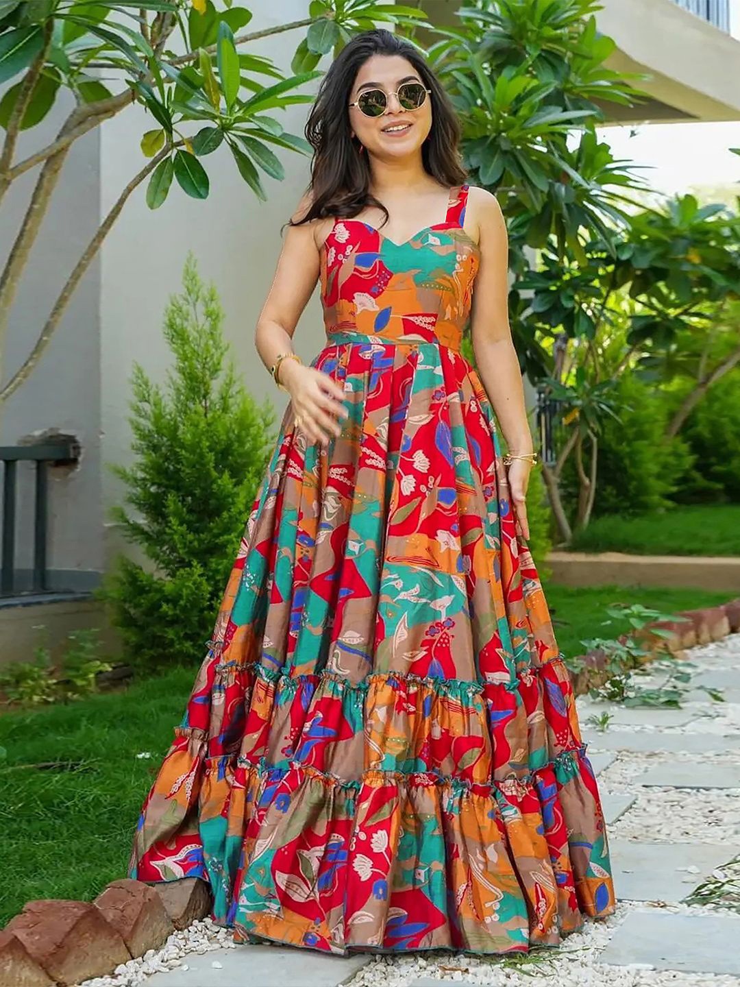

saree.com Printed Ethnic Dress, Red