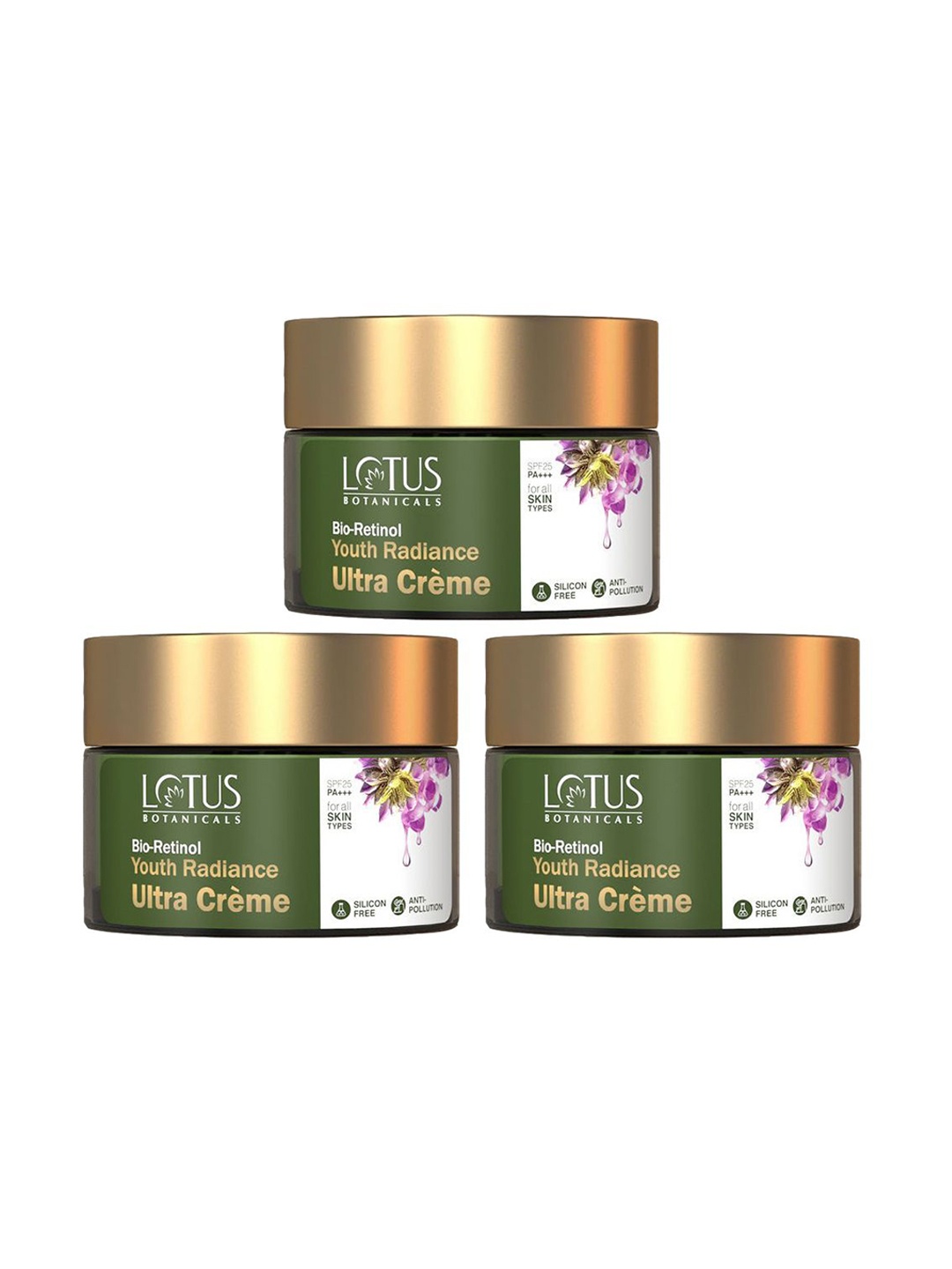 

Lotus Botanicals Bio Retinol Set Of 3 Youth Radiance Ultra Cream SPF 25 PA+ - 50g Each, Green