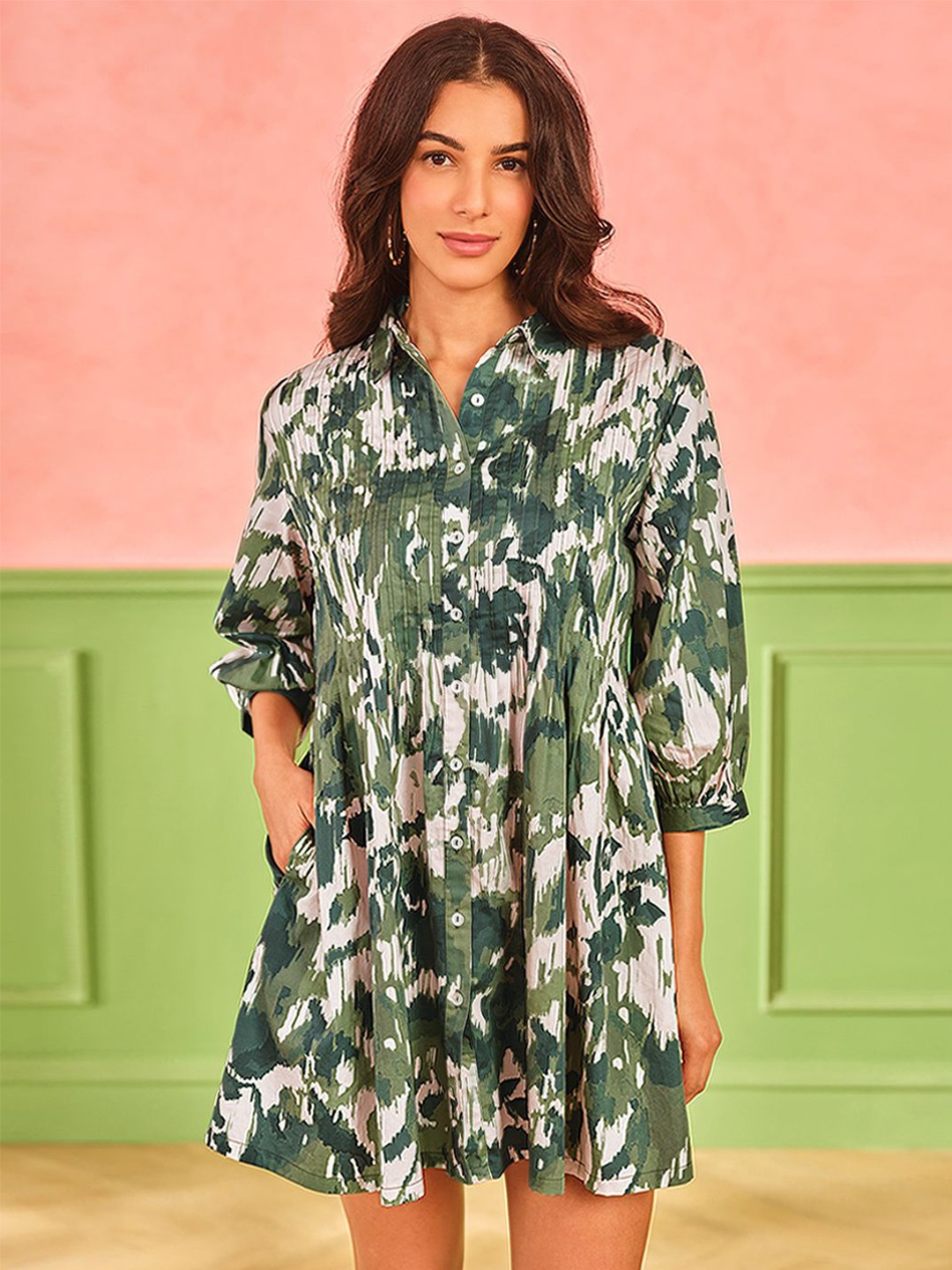 

AND Floral Print A-Line Dress, Olive