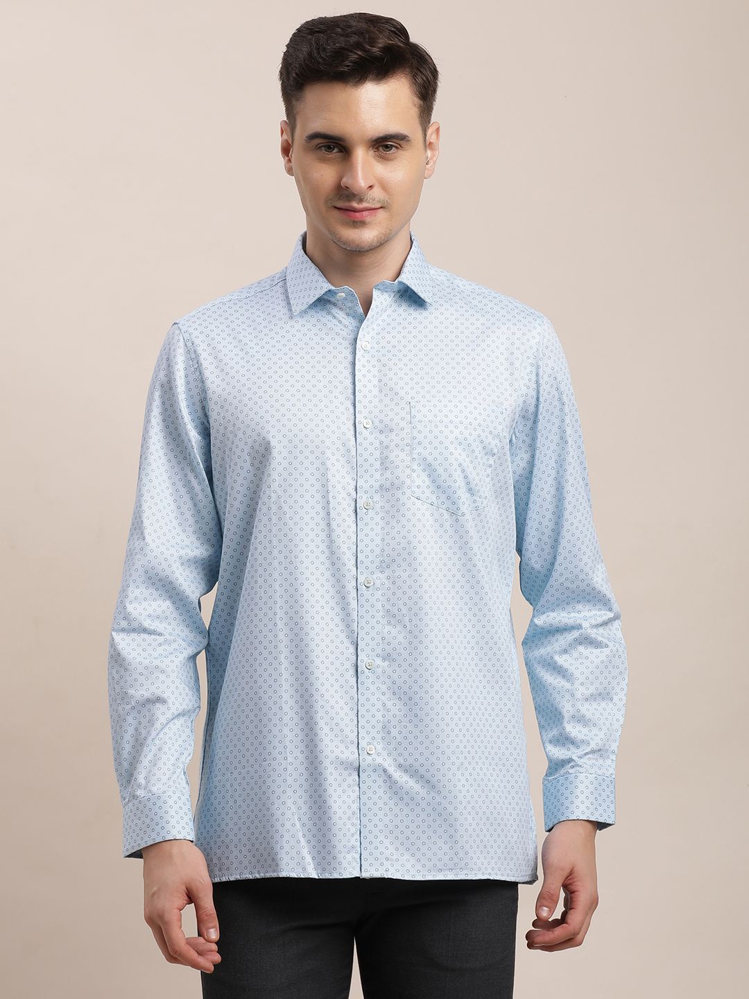 

Turtle Men Standard Spread Collar Micro Ditsy Printed Cotton Formal Shirt, Blue