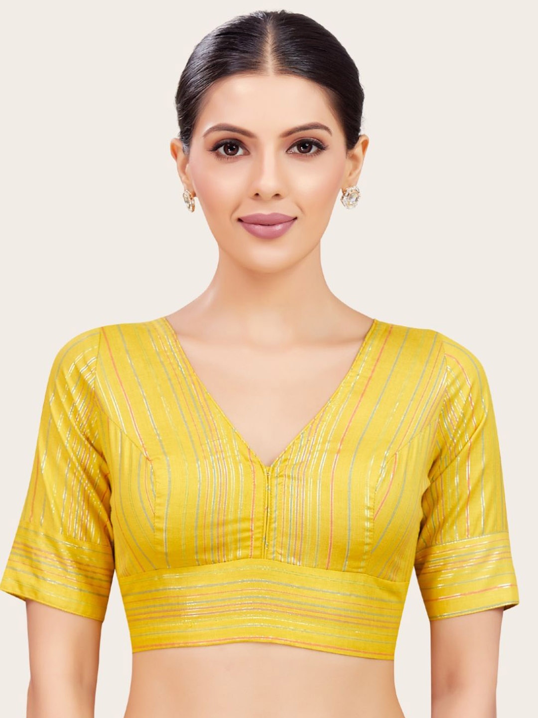 

Studio Shringaar Pure Cotton Striped Saree Blouse, Yellow